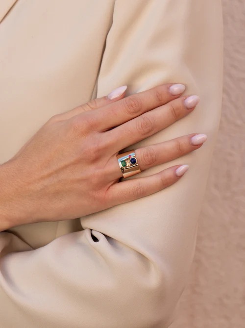 Bague large row stones