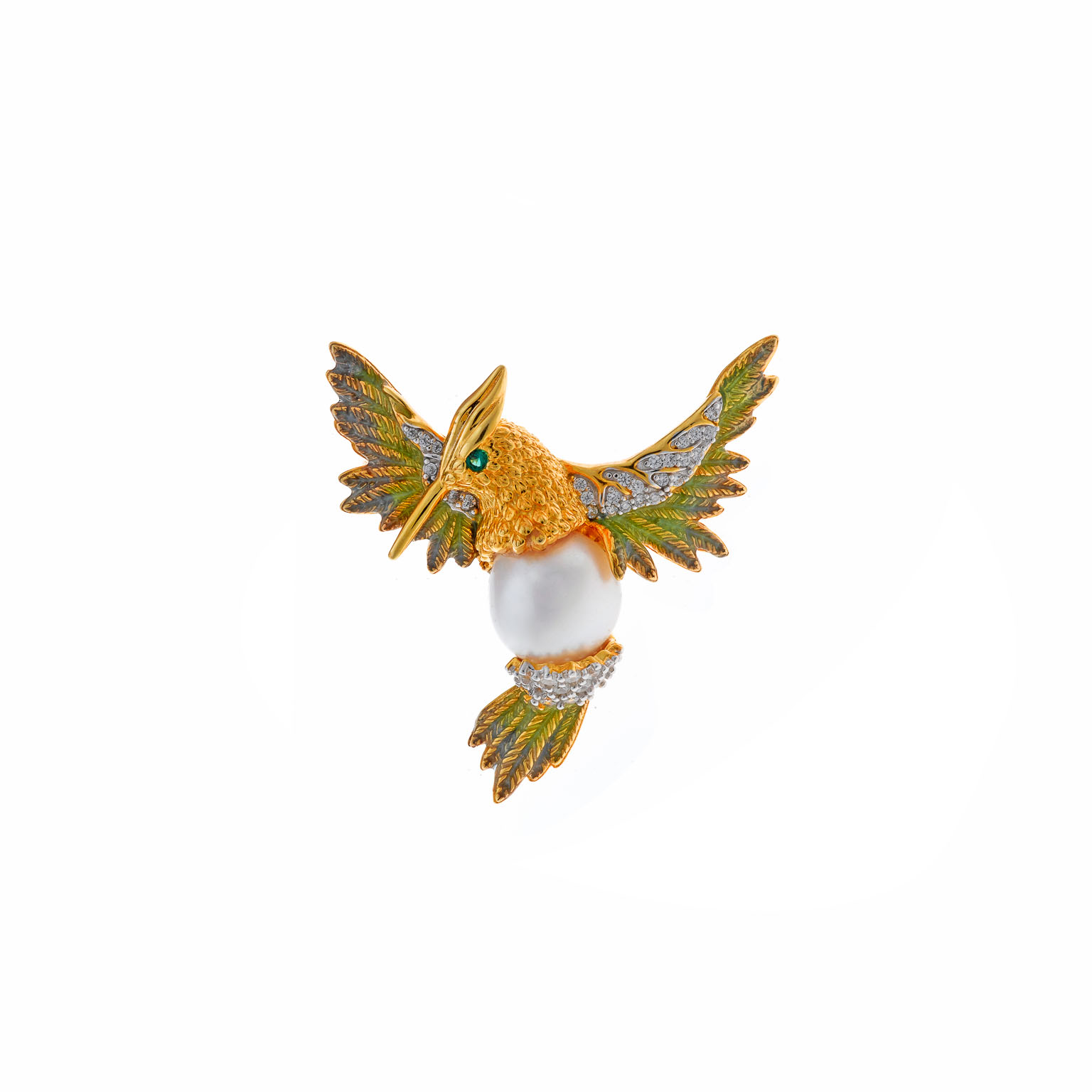 Broche salva Bird pearl green